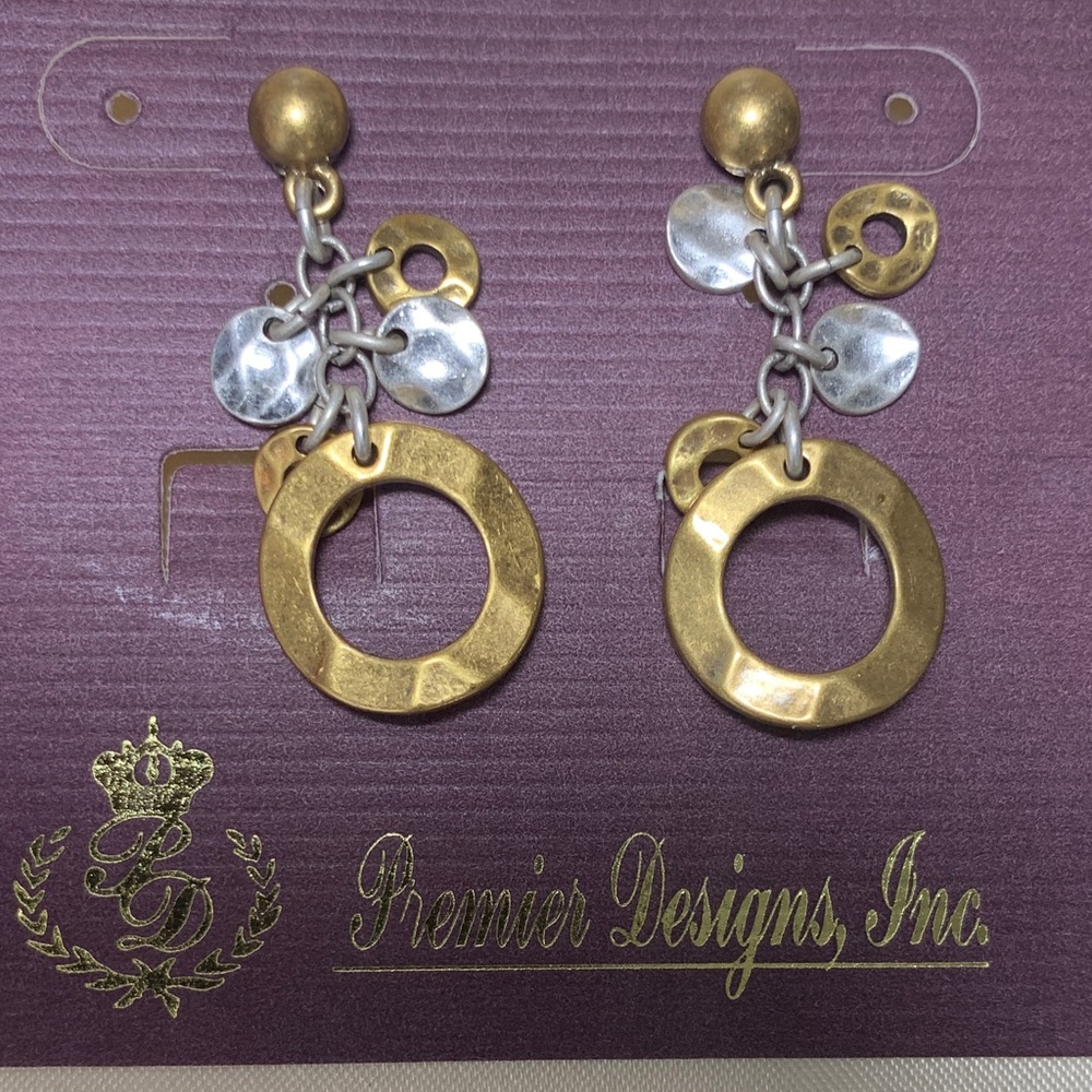Two tone  hammered Gold and Silver matte Circle dangle post  Earrings